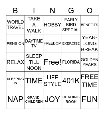 RETIREMENT Bingo Card