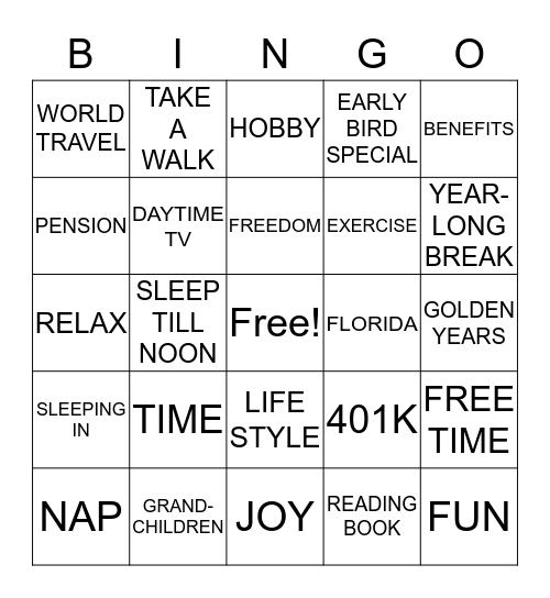 RETIREMENT Bingo Card