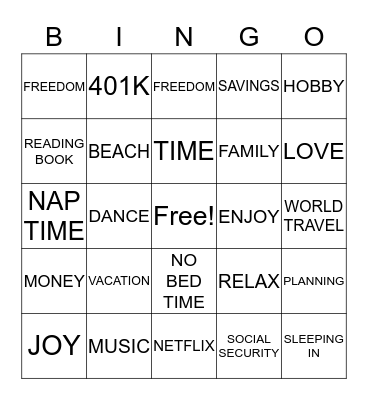 RETIREMENT Bingo Card