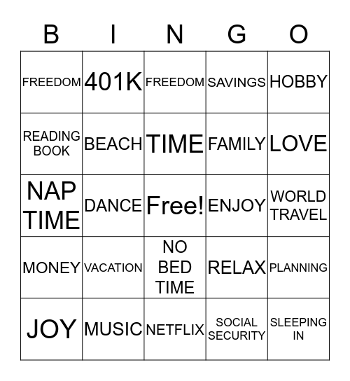RETIREMENT Bingo Card