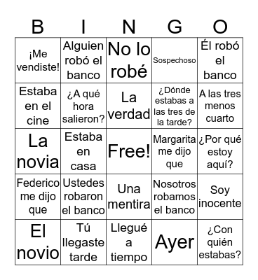 El Banco Bingo Card