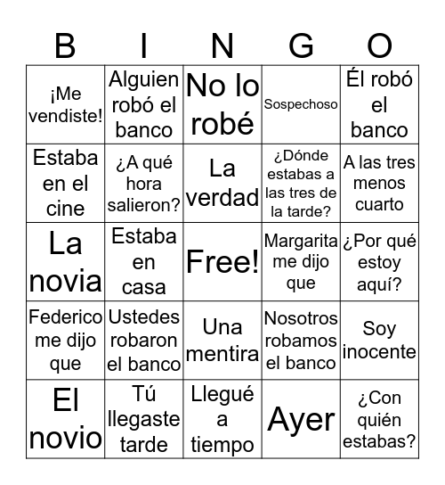 El Banco Bingo Card