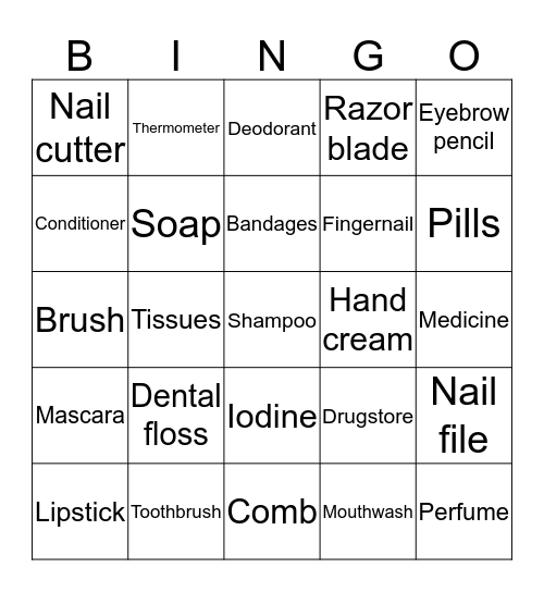 The drugstore Bingo Card