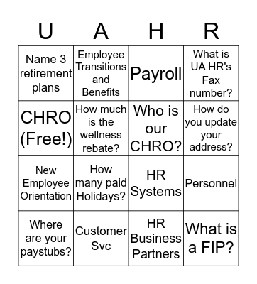 HR Open House Bingo Card
