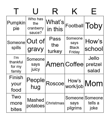 Thanksgiving Bingo! Bingo Card