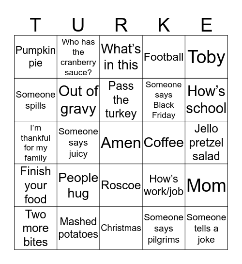 Thanksgiving Bingo! Bingo Card