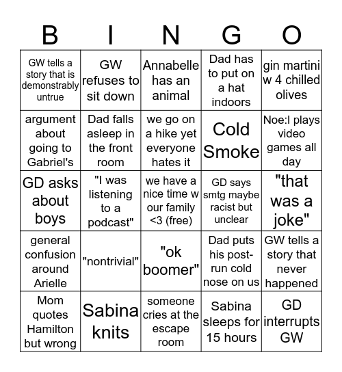 Thxgiving Bingo Card