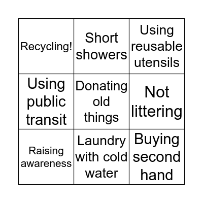 Environmental Bingo Card
