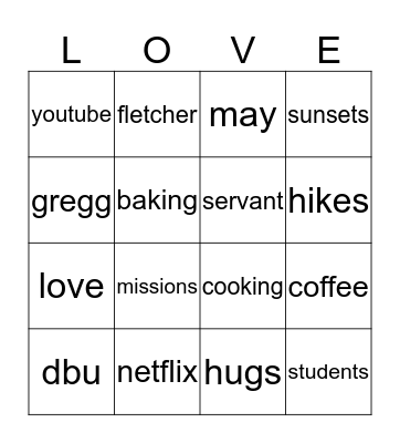 Jordan & BillyJoe Bingo Card