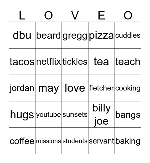 Jordan & BillyJoe Bingo Card