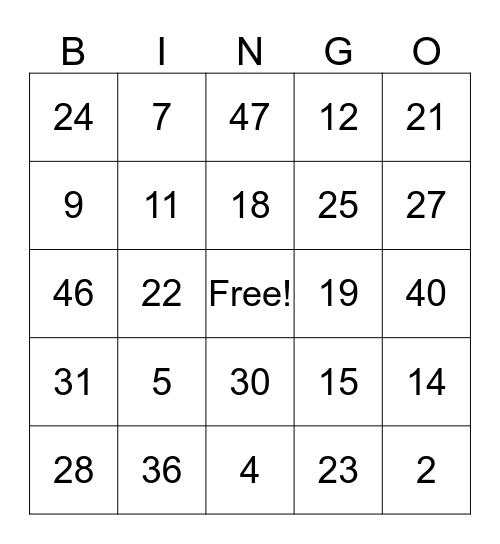 ThanksGiving Bingo Card