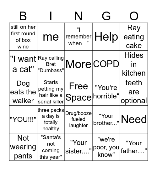 Crazyass mom bingo Card