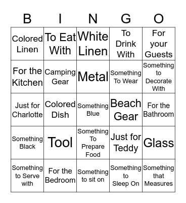 Charlotte's Bridal Shower Bingo Card