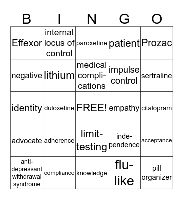 Medication Adherence BINGO Card