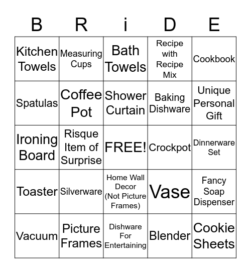 Bride-To-Be Bingo Card