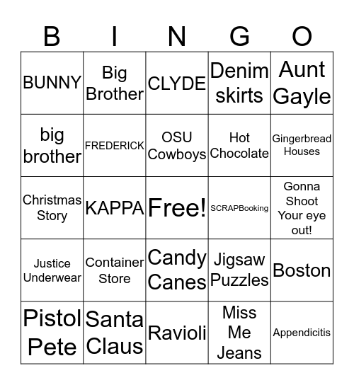 North Holiday Bingo Card