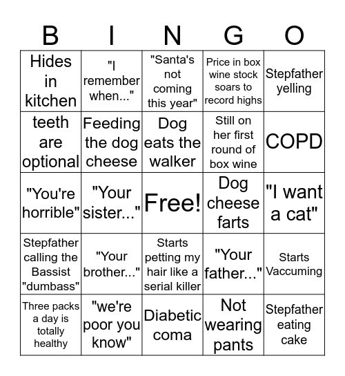 Thanksgiving with my mom Bingo Card