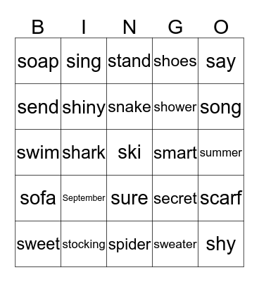 "S" Words  Bingo Card