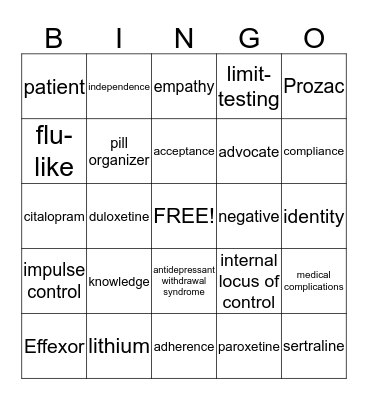 Medication Adherence BINGO! Bingo Card