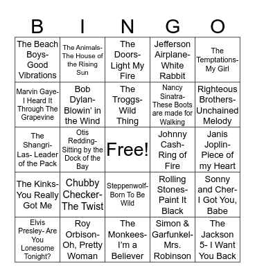 Total Quiz presents Radio Bingo: 60's Music Bingo Card