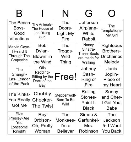 Total Quiz presents Radio Bingo: 60's Music Bingo Card