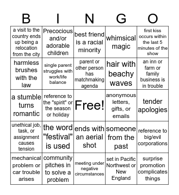 Hallmark Movie BINGO! Bingo Card