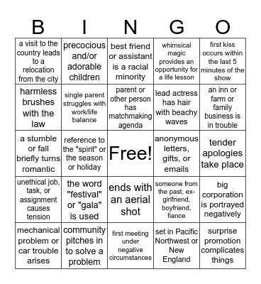 Hallmark Movie BINGO! Bingo Card