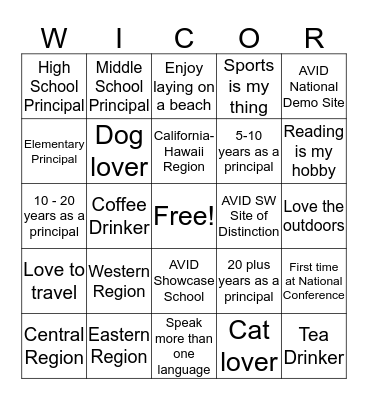 Principals Network Bingo Card