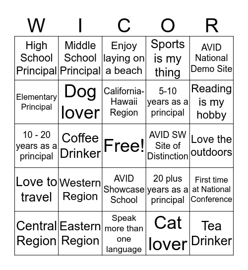 Principals Network Bingo Card