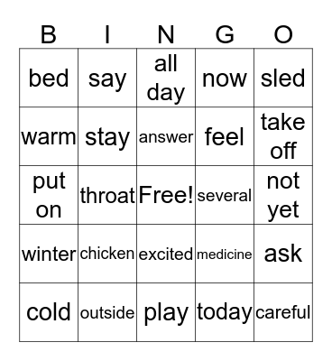 I like winter Bingo Card