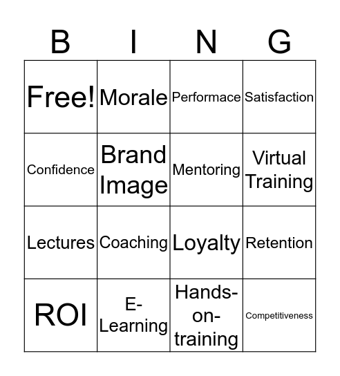 Training and Performace Bingo Card