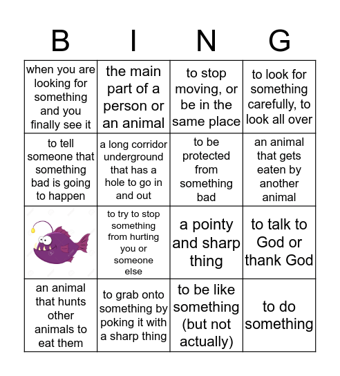 Ugly Animals Bingo Card