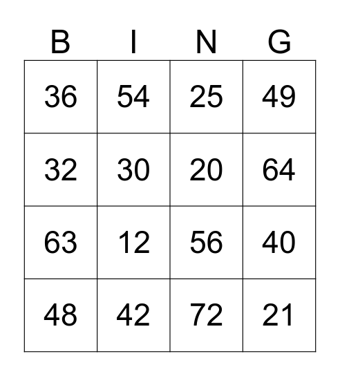 Tafel Bingo groep 6 Bingo Card