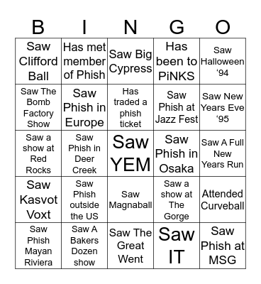 Phish Bingo Card