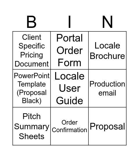 Terminology Bingo Card