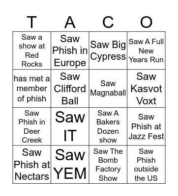 Phish Bingo Card