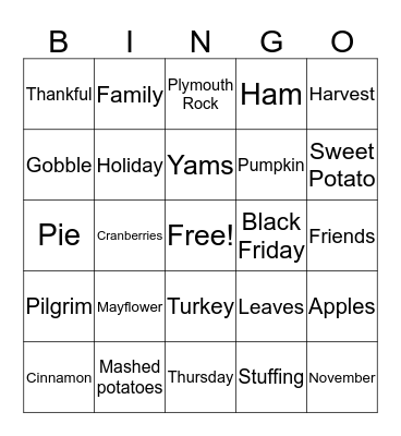 THANKSGIVING! Bingo Card