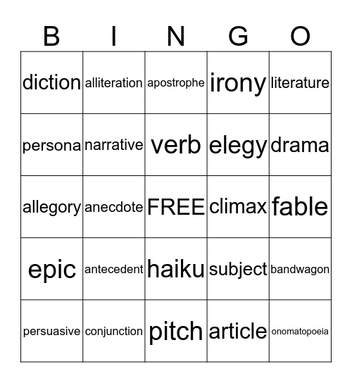Word Bingo Card
