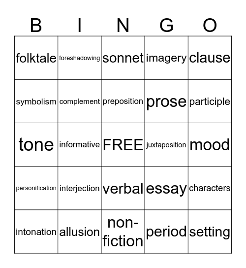 Word Bingo Card