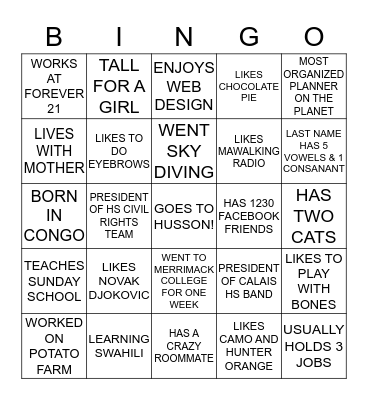 HUSSON UNIVERSITY EAGLEWeek GA & PMs Bingo Card