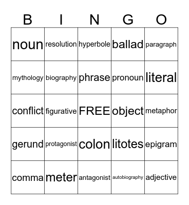 Word Bingo Card