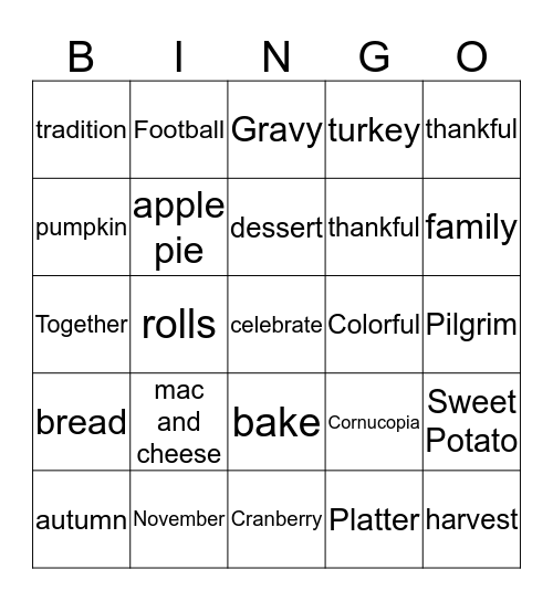 Thanksgiving Bingo Card