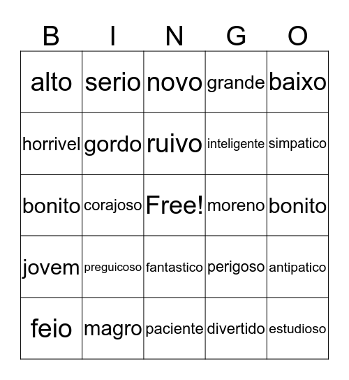 AS DESCRICOES Bingo Card