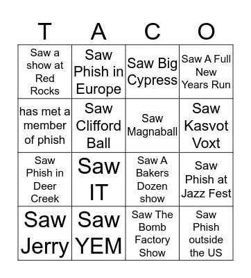 Phish Bingo Card