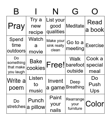 Coping Skills Bingo Card