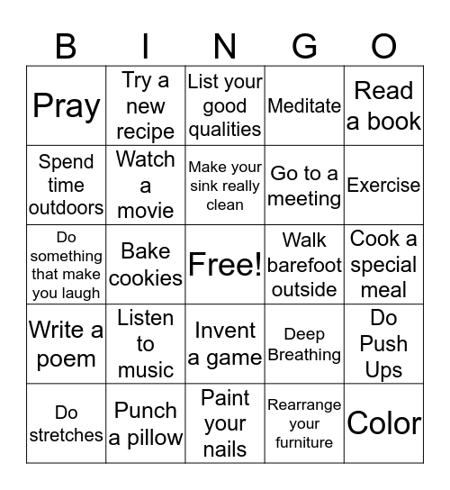 Coping Skills Bingo Card