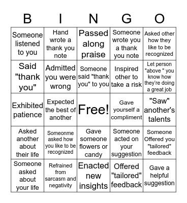 Appreciation at Work  Bingo Card