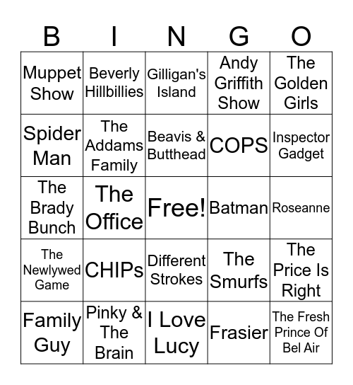 TV Theme Songs Bingo Card