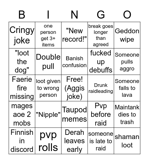 Lost raid bingo! Bingo Card