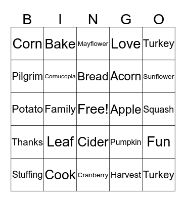 Thanksgiving Bingo Card